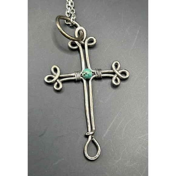 Navajo Turquoise Sterling Silver Cross Necklace Pendant